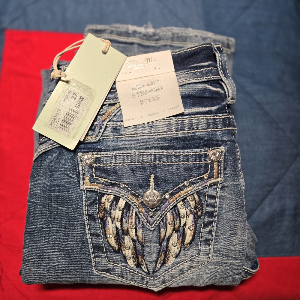 Miss Me Embellished Straight Leg Jeans - Blue